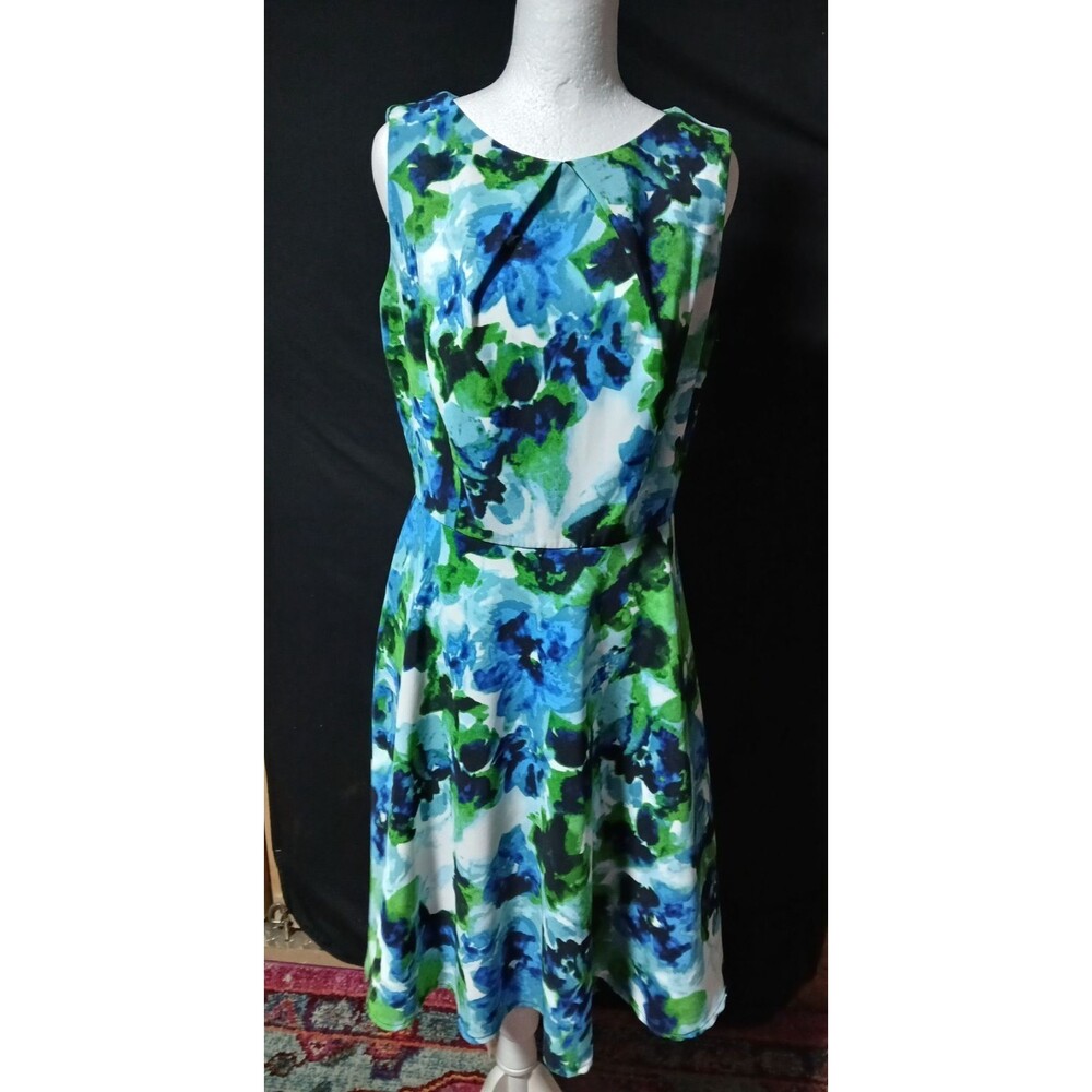 Dressbarn Blue/Green Sleeveless Dress Fit & Flair NWOT    10